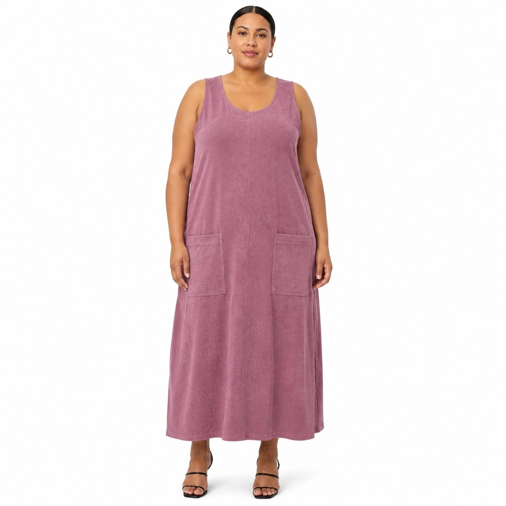 Vtg AMANDA SMITH Size Large Petite Dusty Purple Lagenlook Jumper Dress Maxi EUC